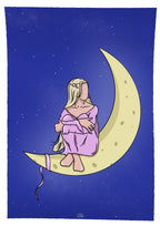 Illustration d’une femme assise sur la lune