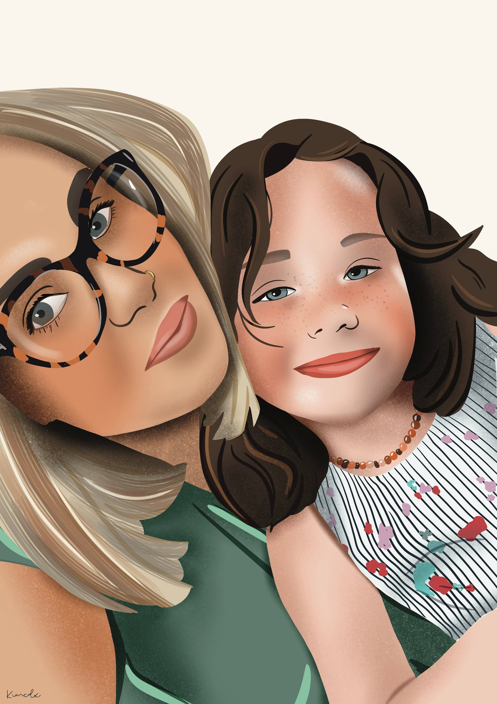 Portrait personnalisé d’une mère et sa fille