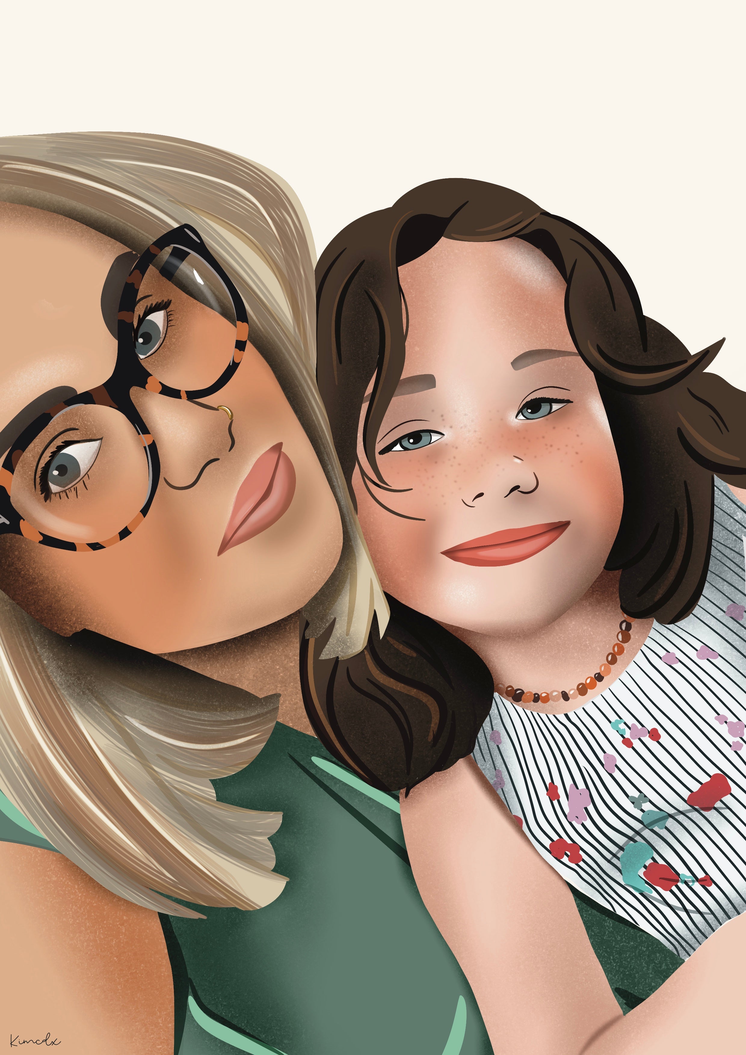 Portrait personnalisé d’une mère et sa fille